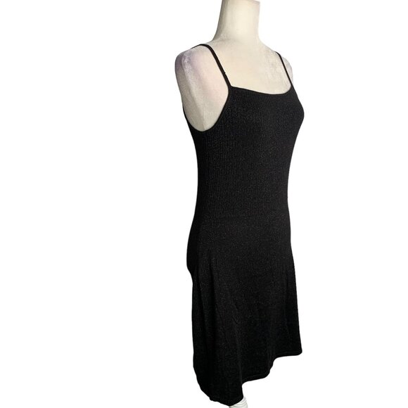 Vintage 90s Esprit Ribbed Knit Mini Dress M Black Metallic Spaghetti Straps - Picture 5 of 9